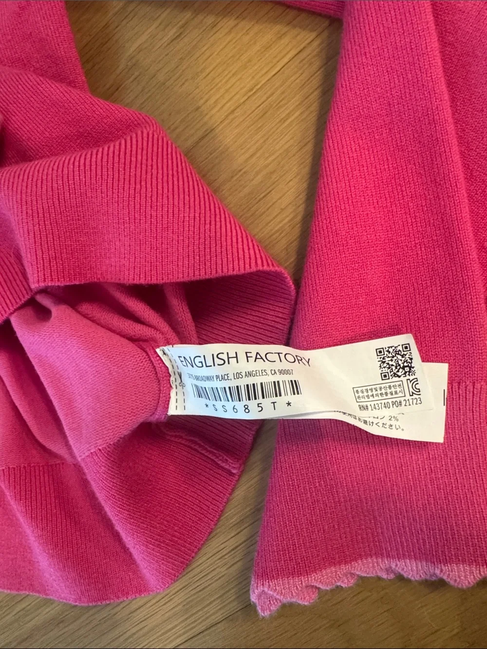 English Factory Pink Scalloped Collar Button Pullover - Picture 4 of 5